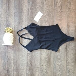 NWT! Athleta Front Plunge Bodysuit - Black (Modesty Bra Pads Not Included)